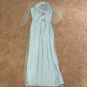 Elegant Blue Long Sleeve Ao Dai